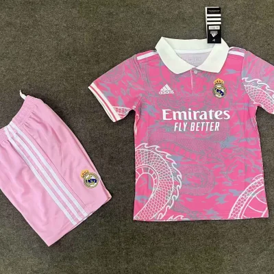 Real Madrid Soccer Jersey Dragon Pink Special Edition Kids Kit Jersey+Shorts 2025/26