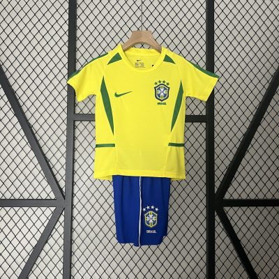 Brazil Retro Jersey Home Uniform Kids Kit Jersey+Shorts World Cup 2002