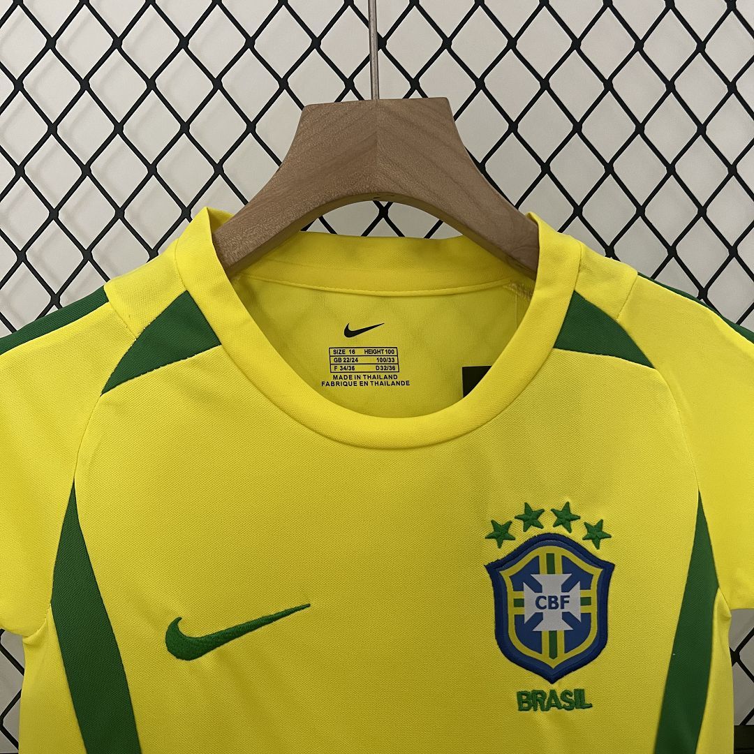 Brazil Retro Jersey Home Uniform Kids Kit Jersey+Shorts World Cup 2002 - Image 4