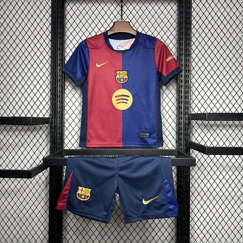 Barcelona Home Soccer Kids Kit Jersey+Shorts 2024/25 - Spotify Logo Without Text