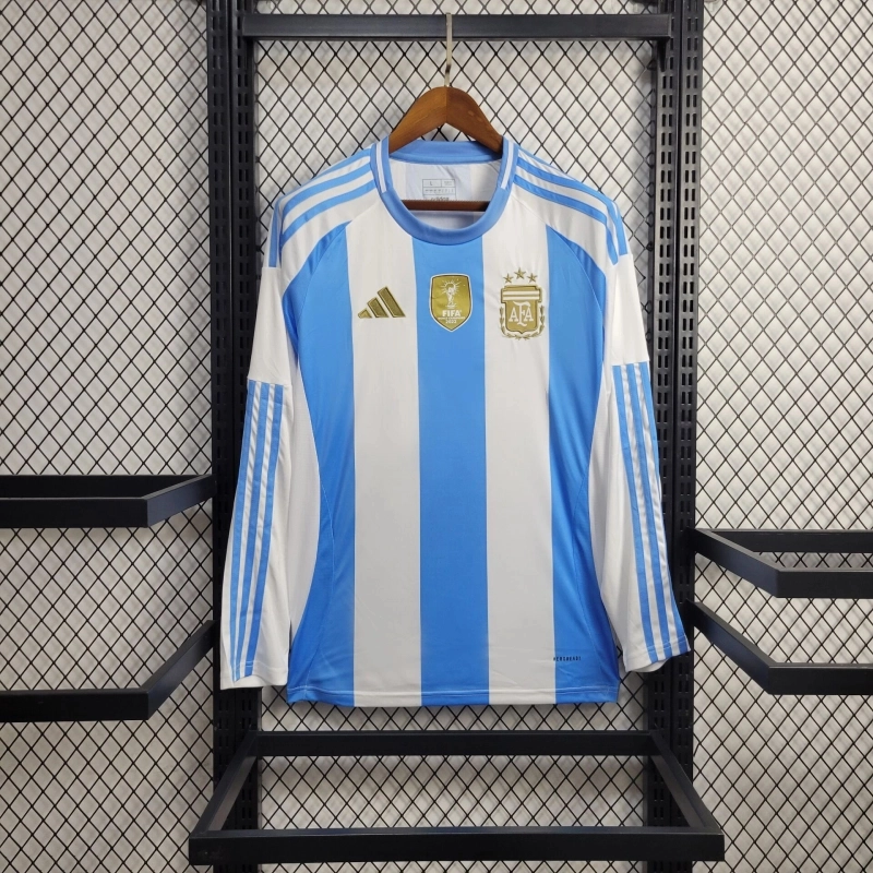 Argentina Soccer Jersey Home Custom Long Sleeve Shirt 2024