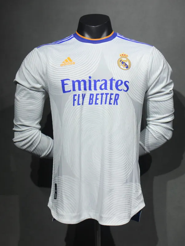Real Madrid Retro Jersey Home Long Sleeve Soccer Shirt 2021/22