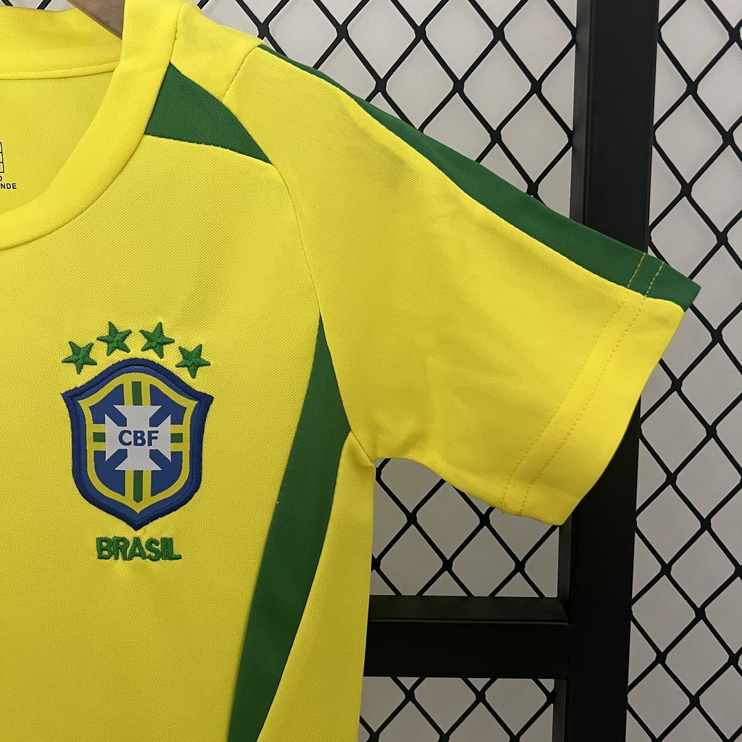 Brazil Retro Jersey Home Uniform Kids Kit Jersey+Shorts World Cup 2002 - Image 5