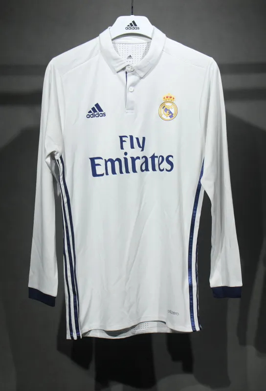 Real Madrid Retro Jersey Home Long Sleeve Soccer Shirt 2016/17 - Image 3