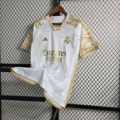 Real Madrid Soccer Jersey Golden & White Custom Shirt 2023/24