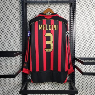 Maldini #3 AC Milan Retro Soccer Jersey Home Long Sleeve Shirt 2006/07