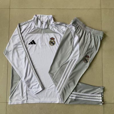 Kids Real Madrid Training Kit (Sweatshirt+Pants) White&Grey 2025/26