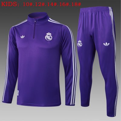 Kids Real Madrid Training Kit (Sweatshirt+Pants) Purple 2025/26