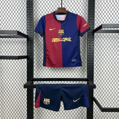 Barcelona Home x Travis Scott Soccer Kids Kit Jersey+Shorts 2024/25